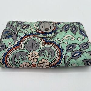 Vera Bradley Mint Green Floral Quilted Wallet with Silver Turn-Lock